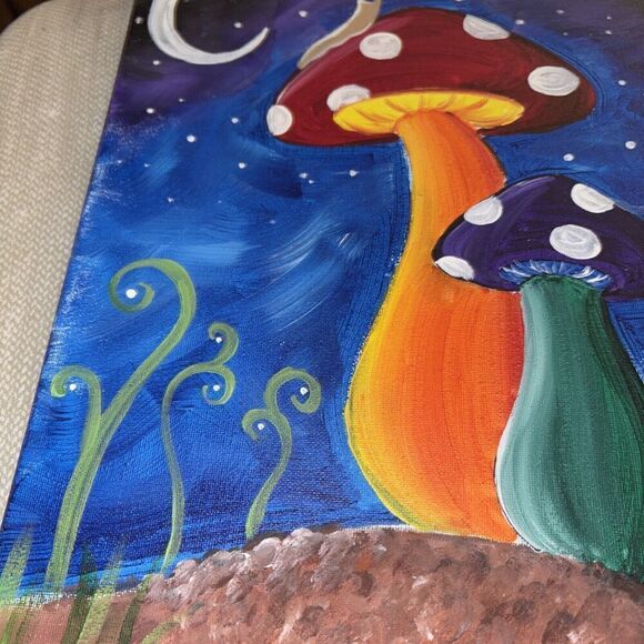 Alice in Wonderland Through the Looking Glass Mushroom Acrylic Painting Canvas - Picture 4 of 9